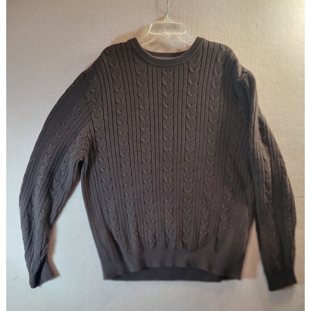 Vintage Eddie Bauer Men's Brown Cable-Knit Wool Sweater L